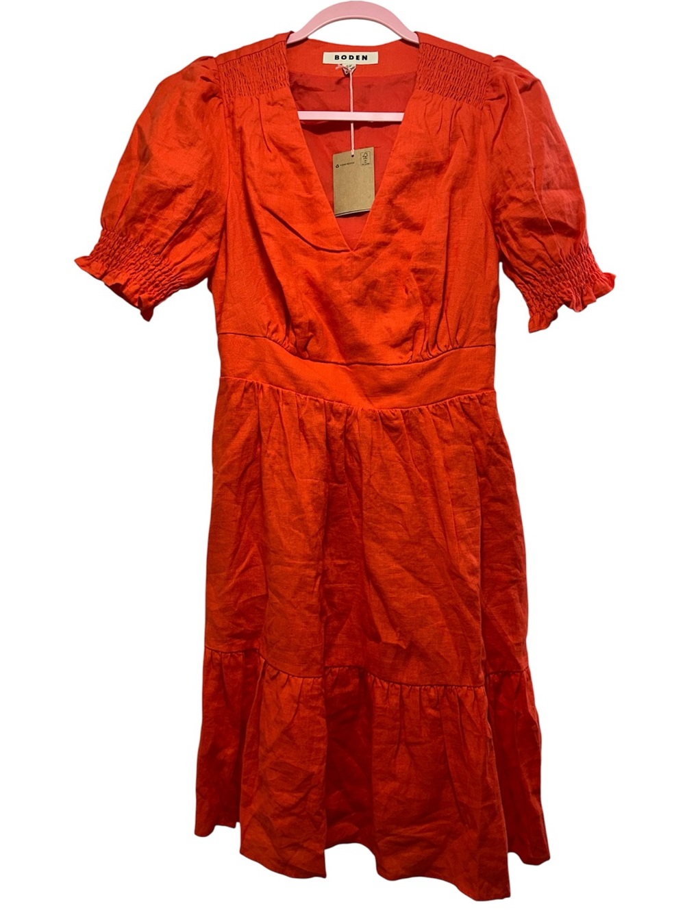 NWT Boden Anna Linen Short Dress - Vibrant Tangerine Orange - Size 6R